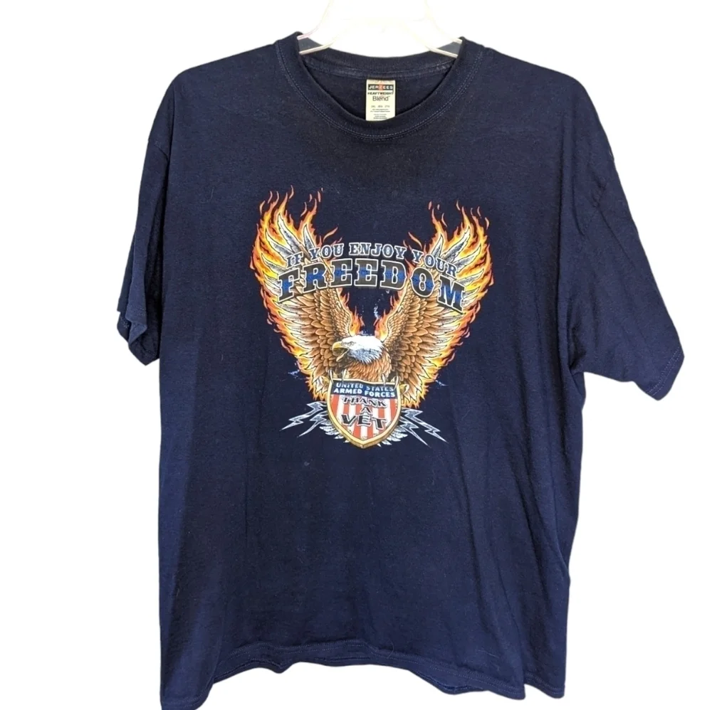 Vintage Jerzees American Bald Eagle Armed Forces Veteran support Tshirt 2XL